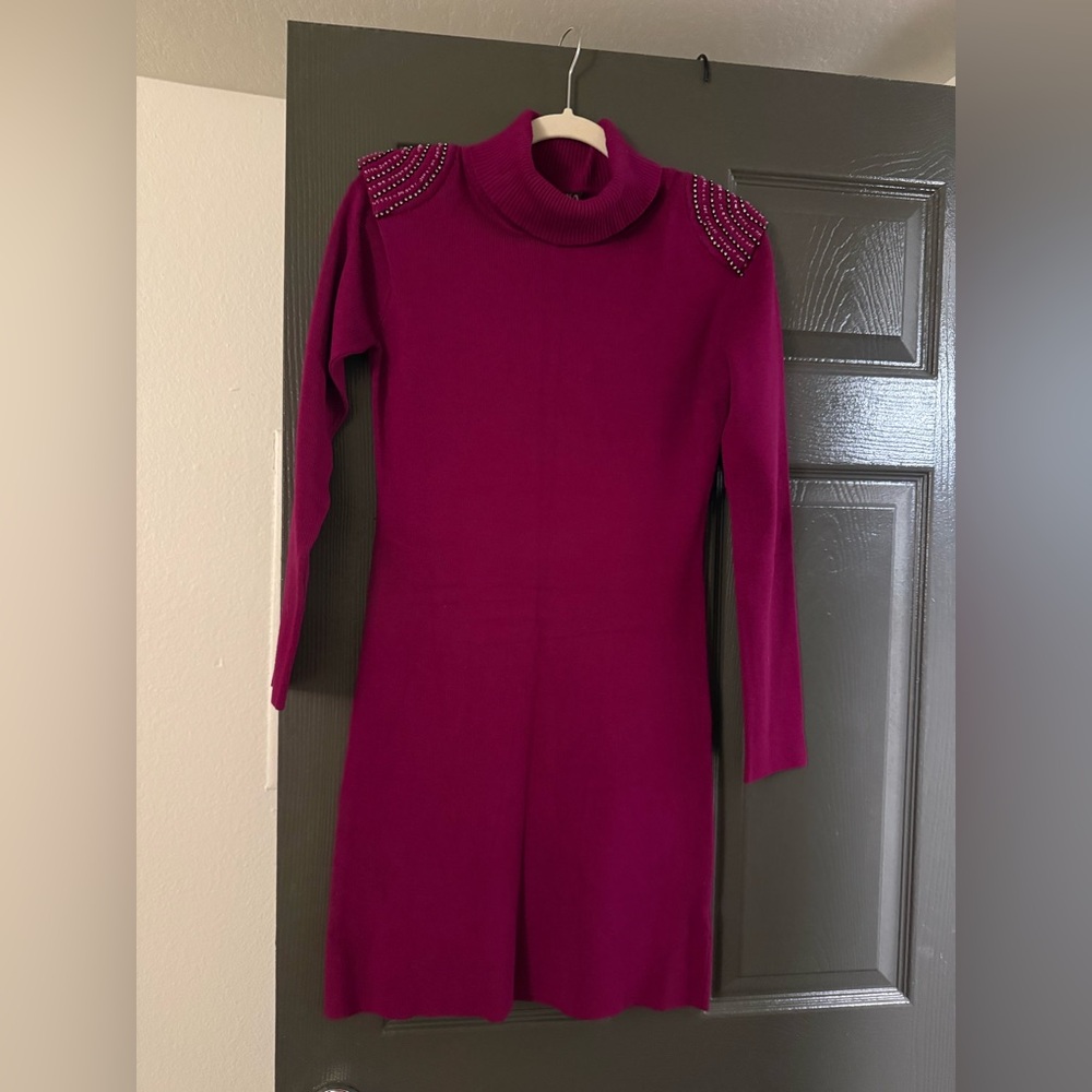Elegant Magenta Dress with Studded Shoulders